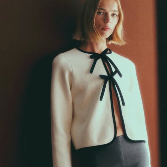 Sezane Susie Cardigan - Ecru with Black Details - Picture 7 of 10